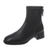 Fashion Women Artificial Leather Solid Color Thick Sole Square Heels Zipper Short Booties Square Toe Shoes Boots Size 6 Women