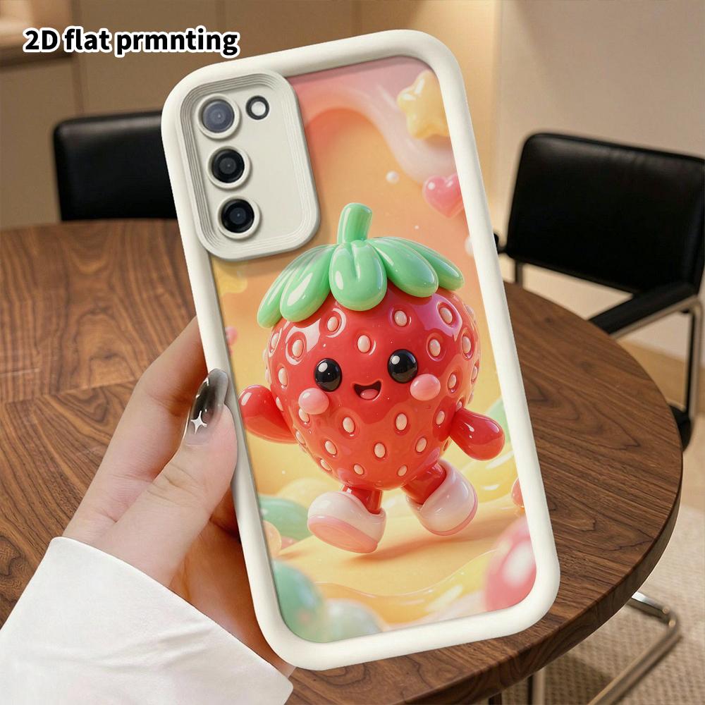 Phone Case: 2D Flat, Suitable for Samsung Galaxy A34 A35 M05 M06 S20 S22 S21 FE Plus 5G Protective Case, Cute Little Anthropomorphic Strawberry, Perfe
