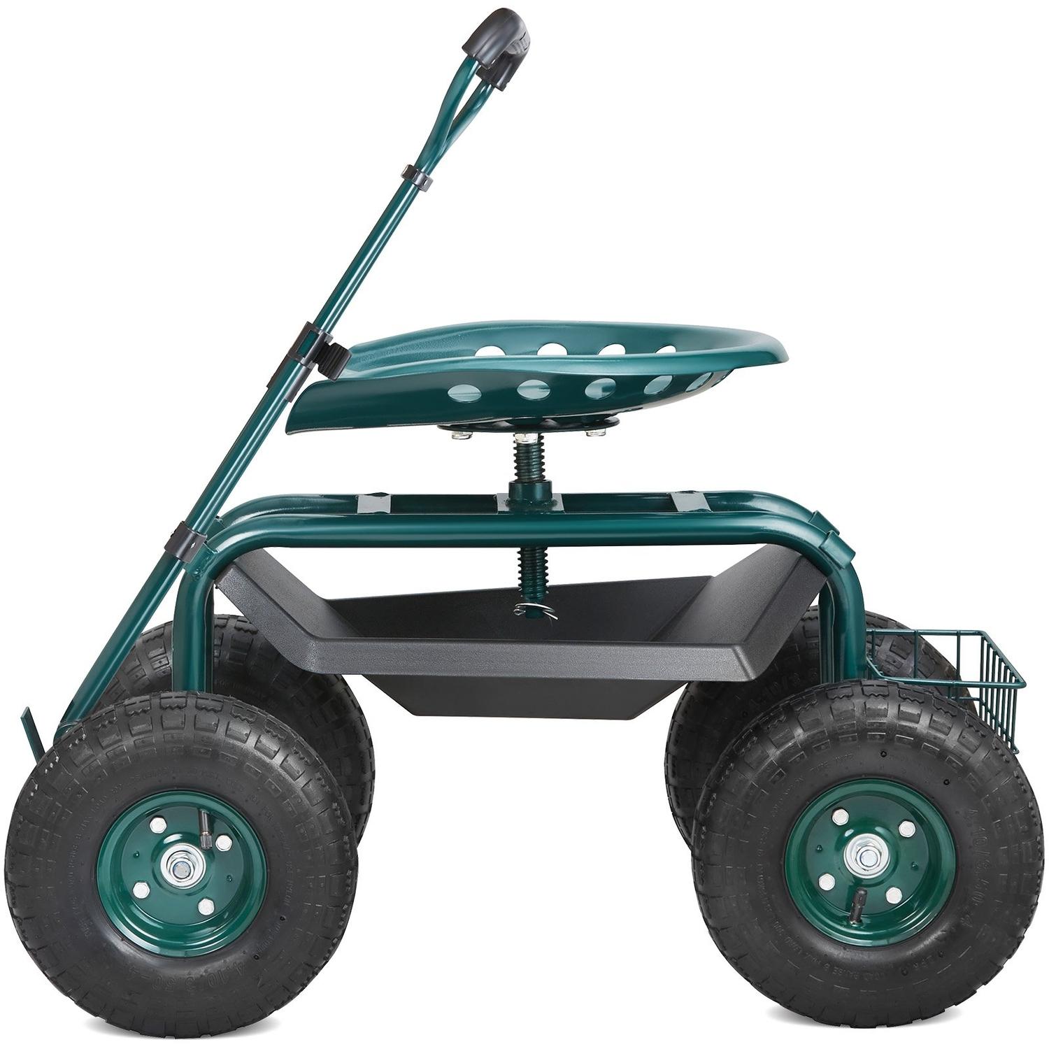 Gartenkarre Rollbarer Arbeitsstuhl mit Rädern, Gartenhocker zum Pflanzen, 360 Grad drehbarer Sitz, Wagenroller mit Lenkgriff & Werkzeugfach