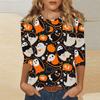 Women's Fashion Casual Three-quarter Sleeve Halloween Printed Round Neck Top
