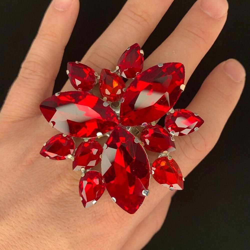 Stonefans Übertriebene Strass-Hängeohrringe für Damen Drag Queen Accessoires Cocktail Club Kristallring Verstellbarer Schmuck