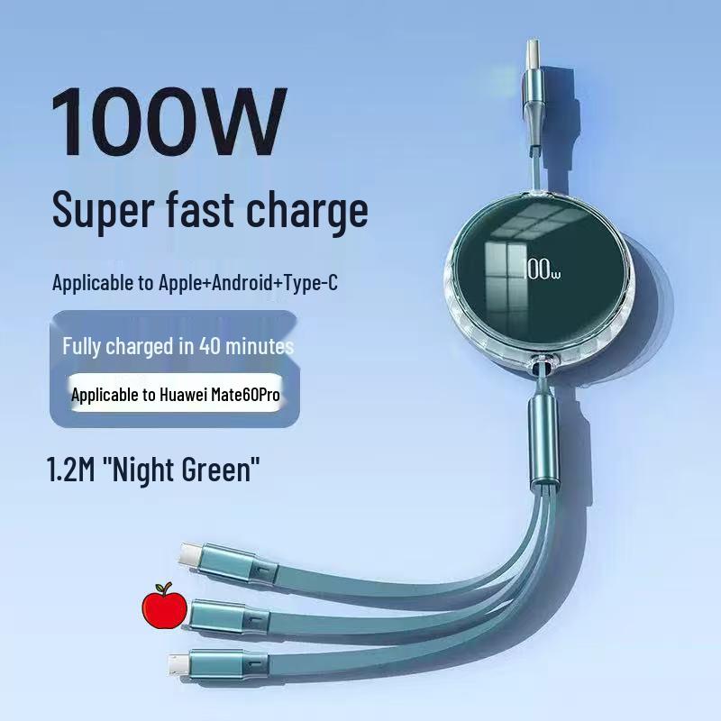 100W Retractable 3-in-1 Fast Charging Cable with Custom Logo