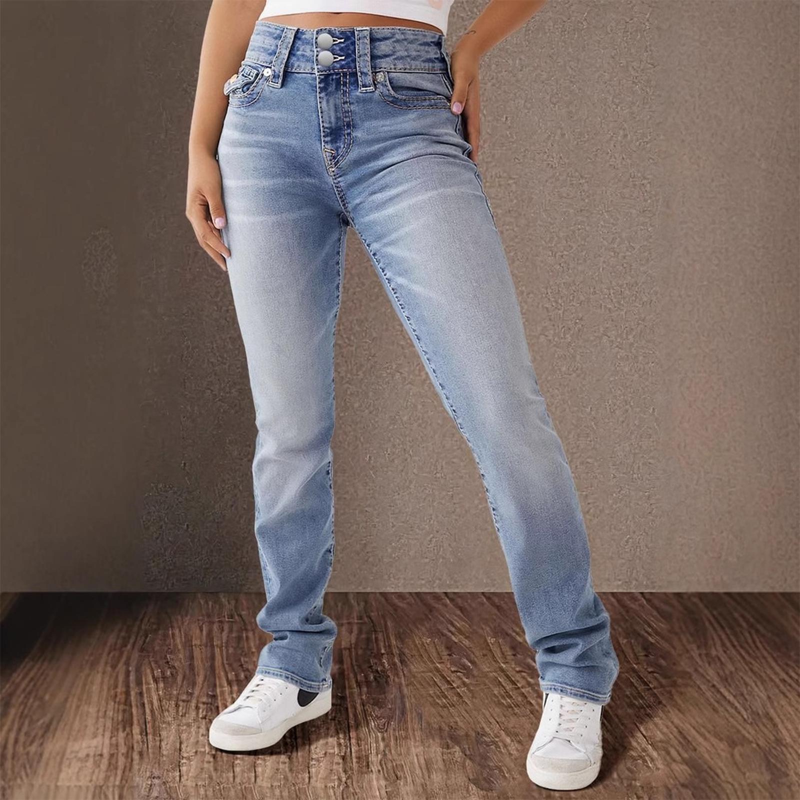 

Women s High Waist Washed Women s Jeans Fashionable Versatile Straight Leg Pants XL синий