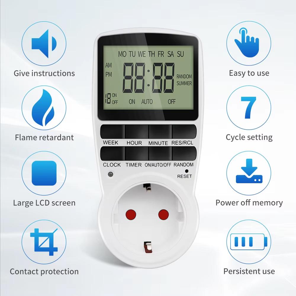 Meiteai-All Electronic Digital Timer Switch Eu Fr Br Plug Kitchen Timers 230V 7 Day12/24 Hour Programmable Control Timing Socket Outlet