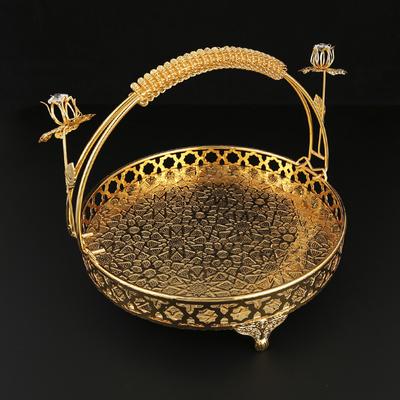 Goldener europäischer Vintage-Obstteller, High-End-Runde, Hotel-Obstkorb, Kuchenteller-Ornamente, Wohnzimmer-Mehrzweckmode