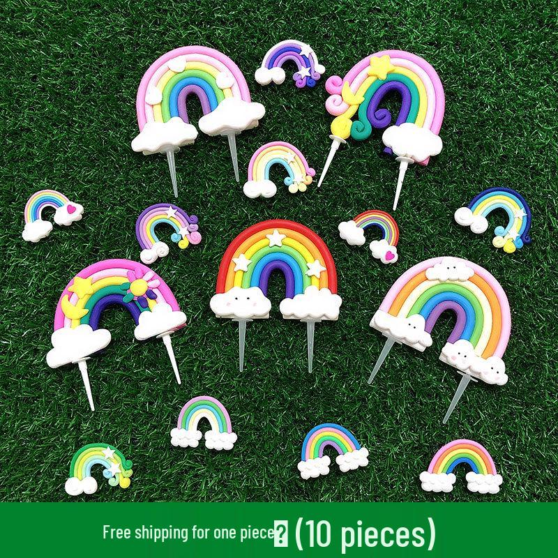 Topery na tort Tęczowa Chmurka i Gwiazdka - Kolorowe Cukierkowe Ozdoby z Miękkiej Gliny do Dekoracji Scenki Pieczenia DIY