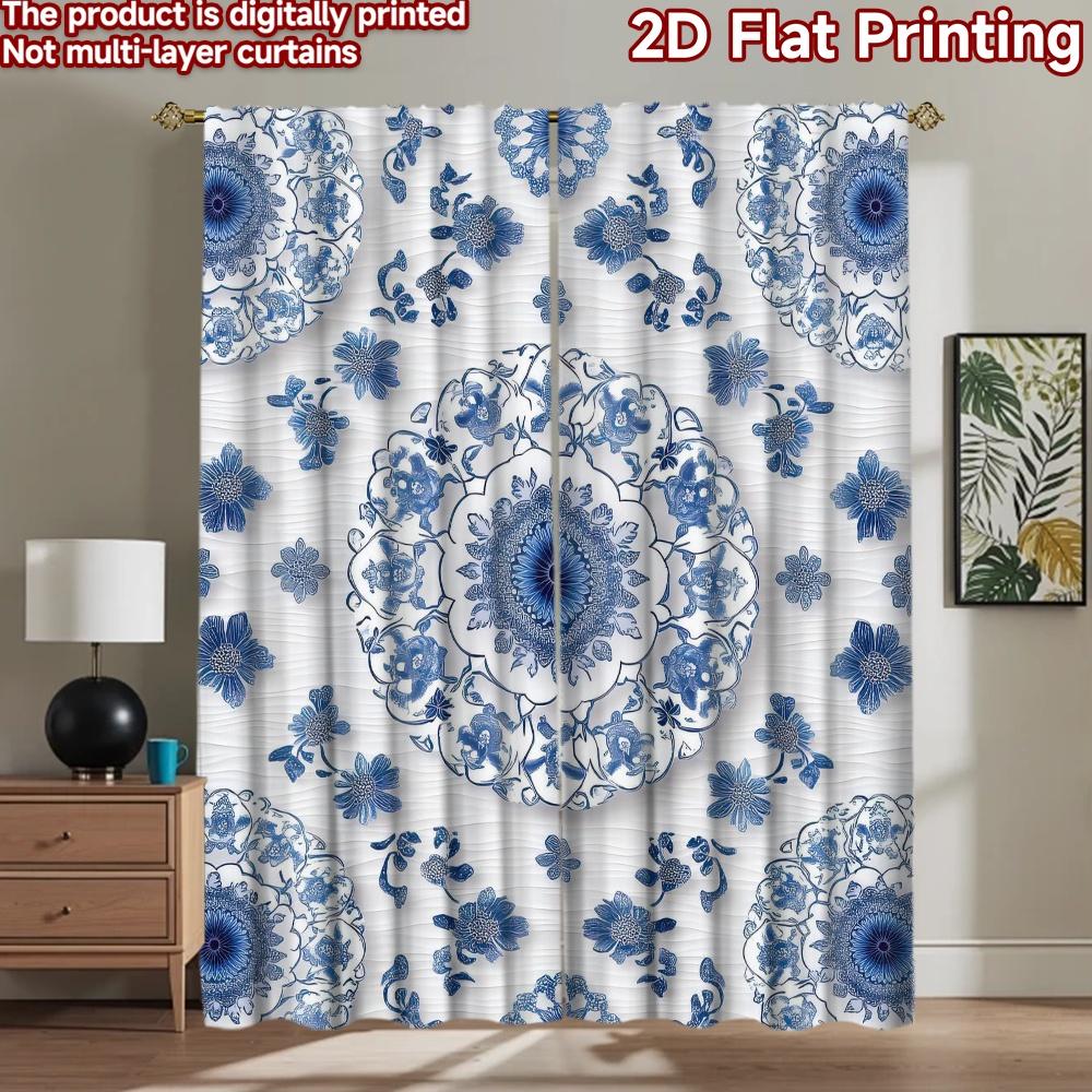 2D Flat Photography Backdrop Party Backdrop Blue Floral S 100% Polyester Festive Holiday Use for Bedroom Wall Decorations