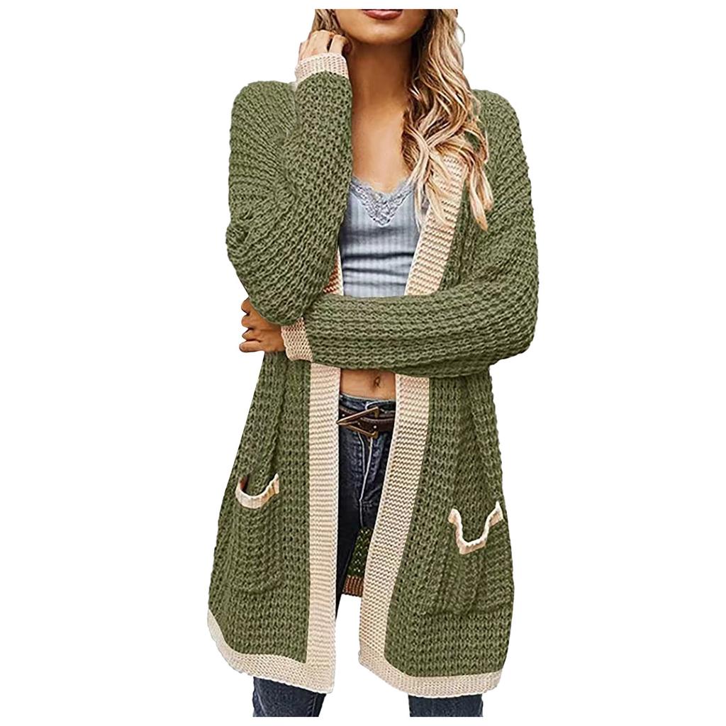 Women Winter Wool Cardigan Solid Patchwork Jacket Sweater Long Loose Thick Coat Cardigan