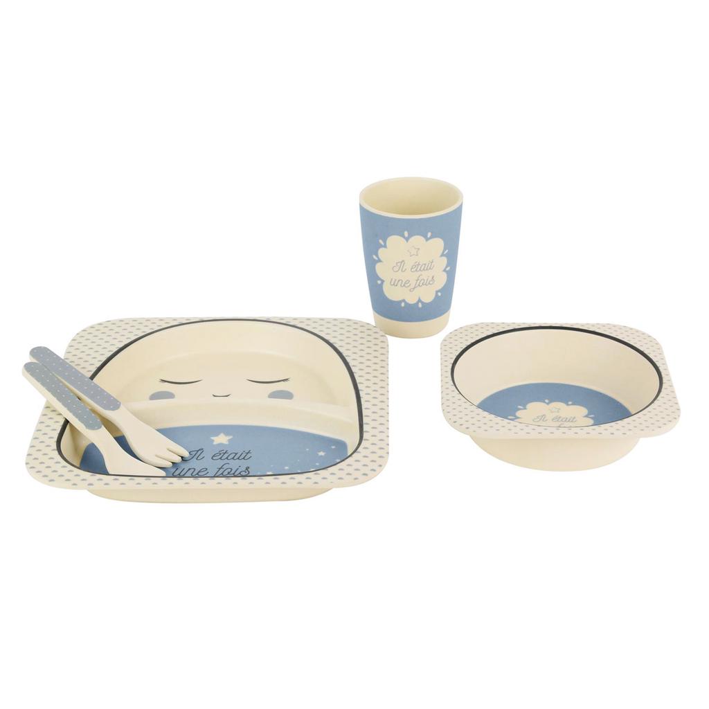 Les Trésors De Lily [Q7765] - Set repas enfant bambou 'Il Etait Une Fois' bleu - (5 pièces)