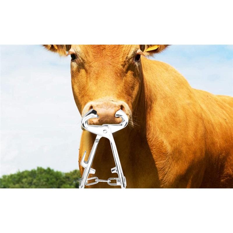 Cattle Nose Ring Livestock Stainless Steel Livestock Cow Nose Cattle Nose Pliers Bovine Clip with Inch Chain Pulling Tool for Farm Ranch Veterinary