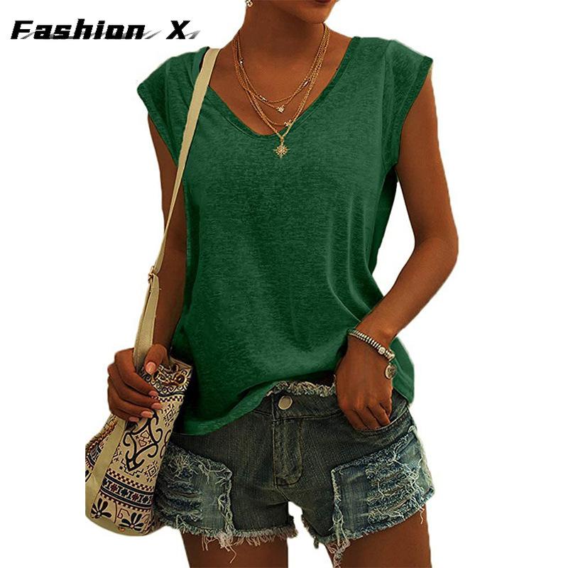 

Женская красочная хлопковая однотонная свободная футболка с v-образным вырезом и рукавами XL