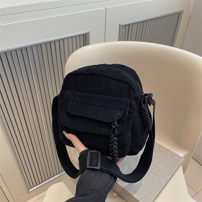 Corduroy autumn new simple fashion solid color women's bag shoulder oblique span bag campus fashion bag