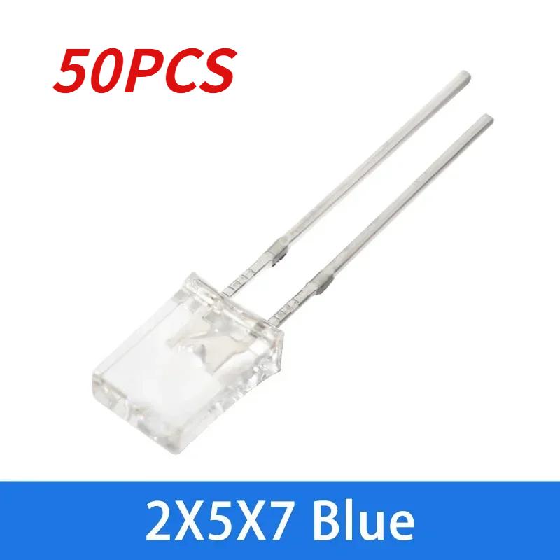 50/100PCS Square LED 2x5x7mm LED Transparent Luminescence Lights Diodes Kit White Red Yellow Blue Green Electronic Components