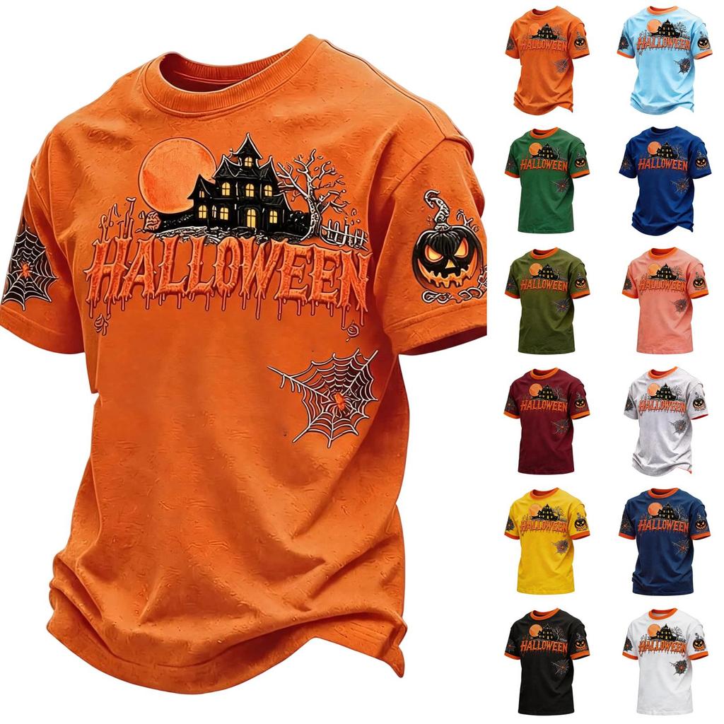 T-shirt da uomo con stampa di Halloween, girocollo, manica corta