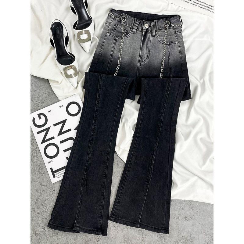 Gradual Change of Color Slightly Pull Jeans Women's Spring and Autumn Fat Mm Flared Pants High Waist Elastic Slim Slim Color Matching Flared Pants