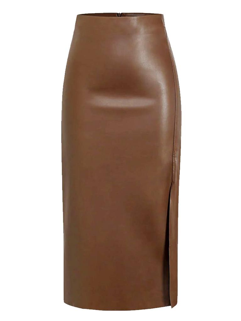 Autumn PU Pleated Skirt High Waist Zippered Half Body Skirt Slim Fit Bodycon Long Dress for Women