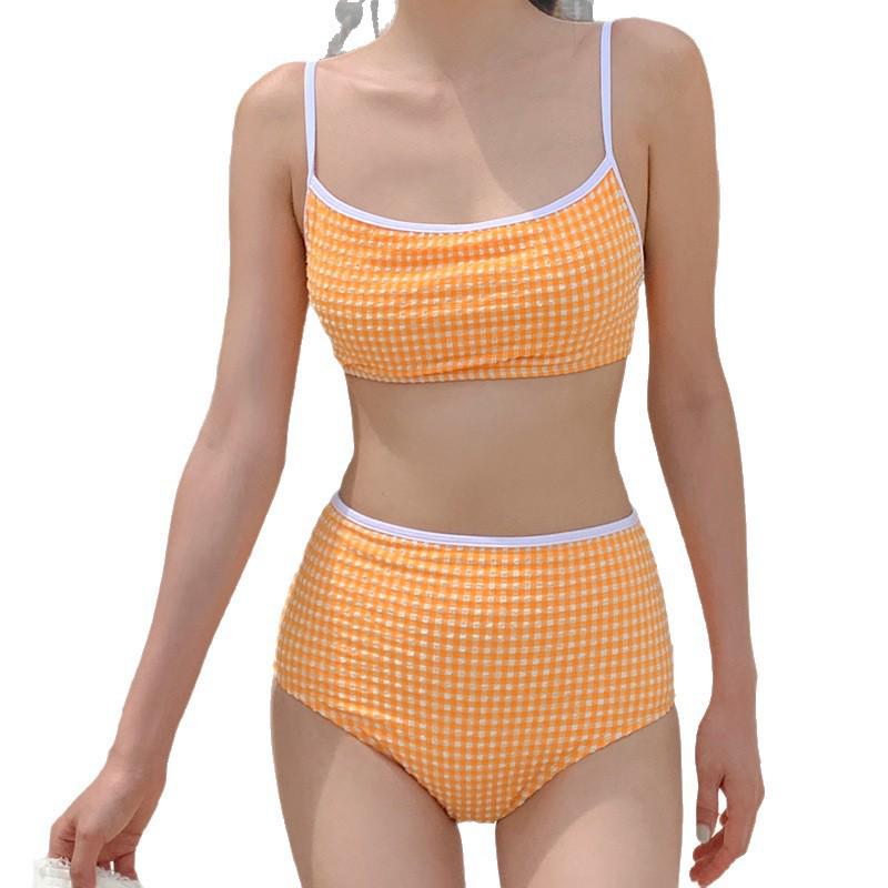 Korean Style High-Waisted Tummy Control Gingham Bikini