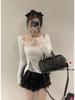 Spicy Girl Halterneck Lace Patchwork Long Sleeve Slim Fit Top - Autumn Winter