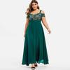 Plus Size Off-the-Shoulder Floral Lace Spaghetti Strap Chiffon Maxi Dress