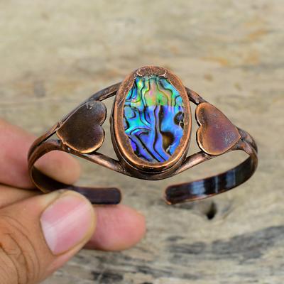 Abalone Muschel Edelstein Armreif Galvanisch geformter Kupferarmreif Verstellbarer Armreif Handgefertigter Armreif Kupferschmuck Jahrestagsgeschenke