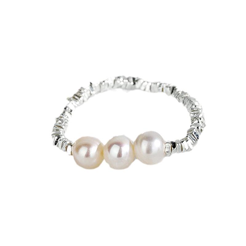 925 Sterling Silver Pearl & Irregular Cube Beaded Necklace Bracelet Set - French Xiaohongshu Style