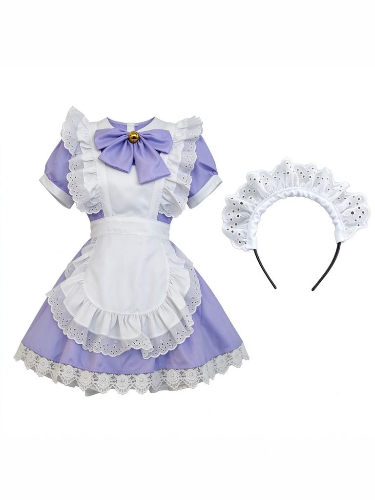 Japanese Sweet Lolita Maid Dress Cute Lace Ruffle Bell Cosplay Costume for Women