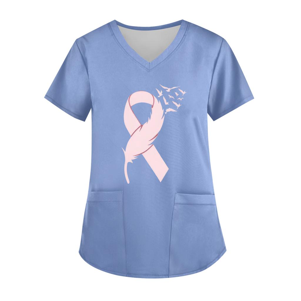 Women's V-Neck Short-Sleeve Pocketed Top With Side Slit