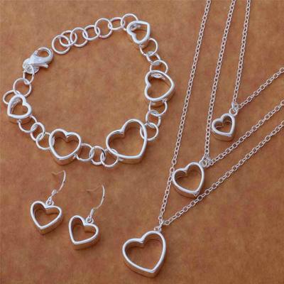 Versilbertes Halsketten-Set S925 Silber Ohrringe Armband Set Silberschmuck flache hohle Halskette Armband Ohrringe Mode dreiteiliges Set