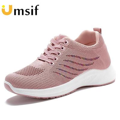 Fashion Ladies Mesh Breathable Sneakers Soft Sole Non-slip Low-top Lace-up Running Shoes