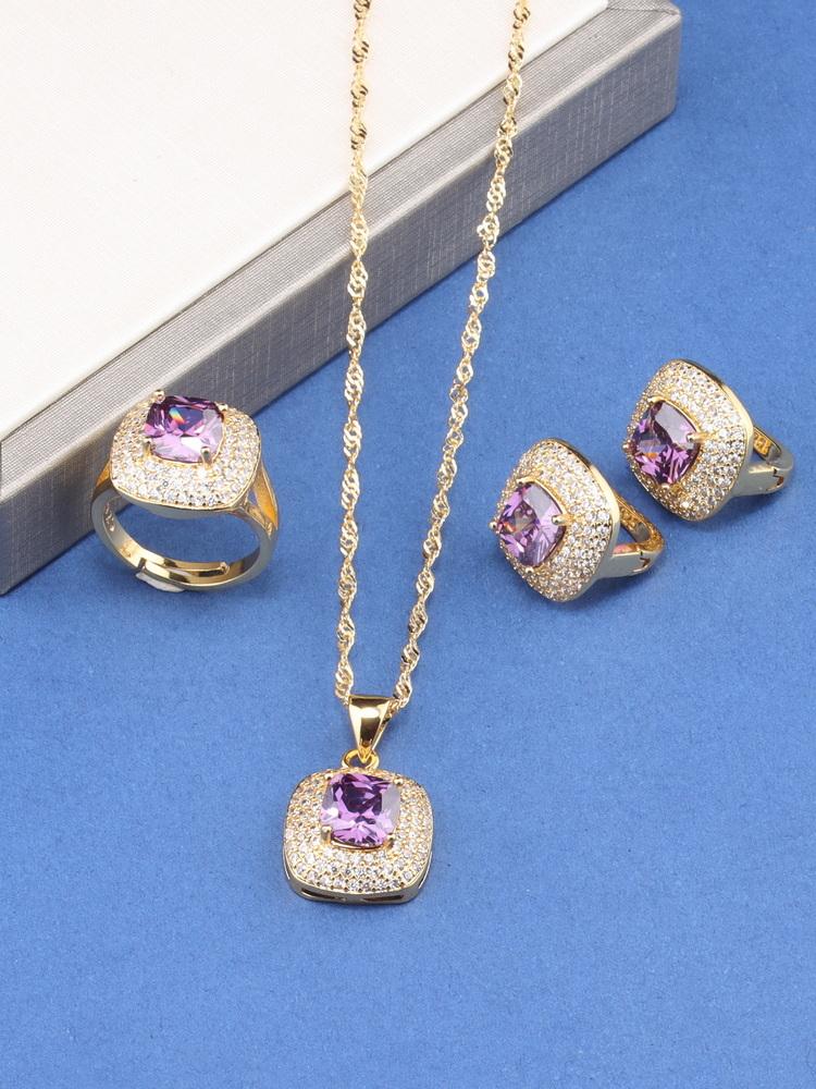Charm Square Italy Brazil Jewelry Accessories  Gold Plated Bridal Wedding Sets Necklace And Earrings Ring For Women Gift