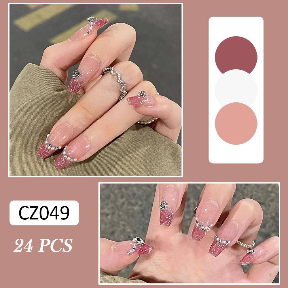 Glossy Press On Nail No Fading Sturdy Material Nail Easy To Wear for Women and Girl Party Activity