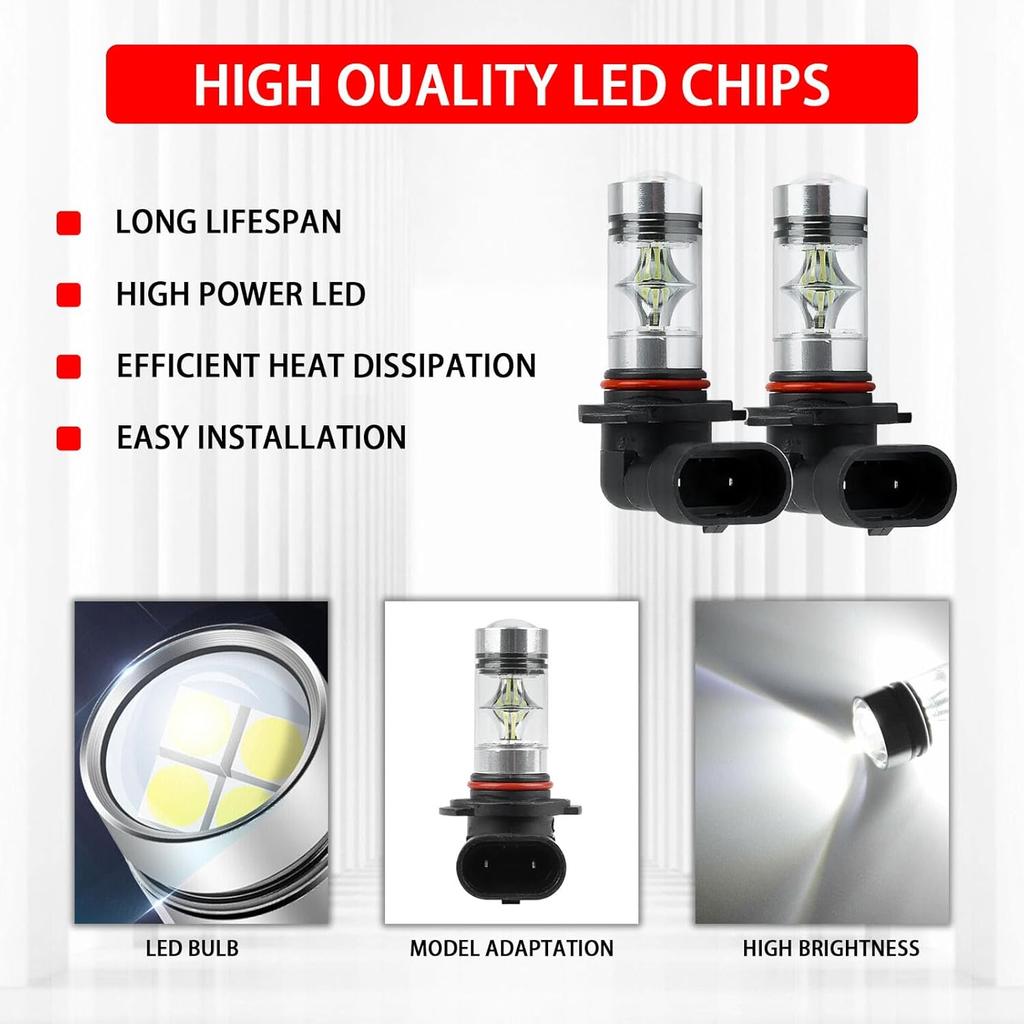 2PCS 9005/9006 LED Headlight Bulbs Fog Light Bulb, High and Low Beam Lights 12V 100W, 6500K Daytime Running Lights, Front Light Replacement Kit for