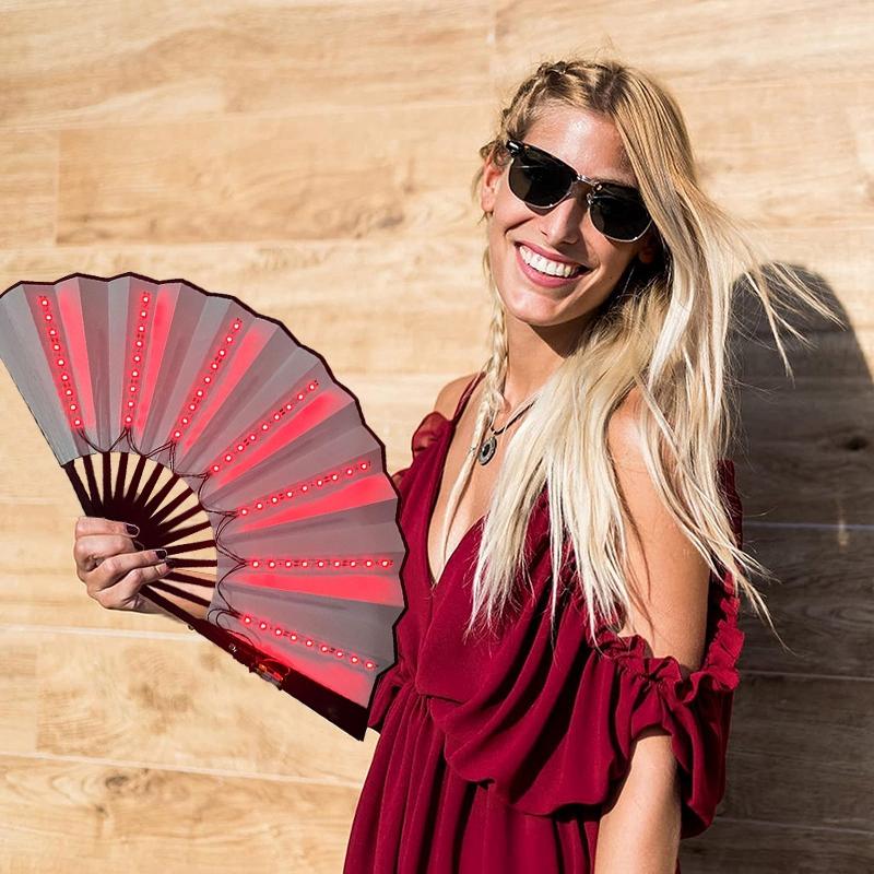 Led Wedding Hand Fan Folding Fan For Women Luminous Dancing Fan Rave Party Fan Glow In Dark Fan With Light Abanicos Para Boda