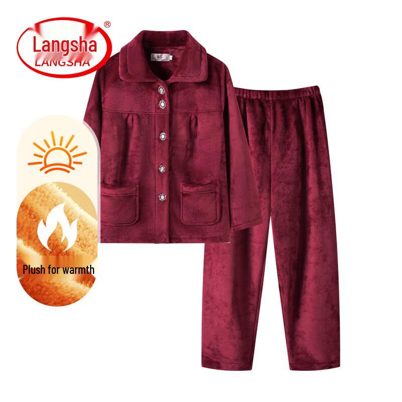 Langsha Women's Plus Size Warm Fleece Loungewear Set