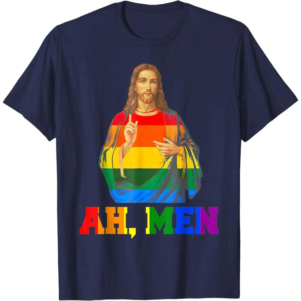 Jesus LGBT Ah Men Gay Pride Rainbow Flag T-Shirt for Men Women Graphic T Shirts Men Clothing Cotton