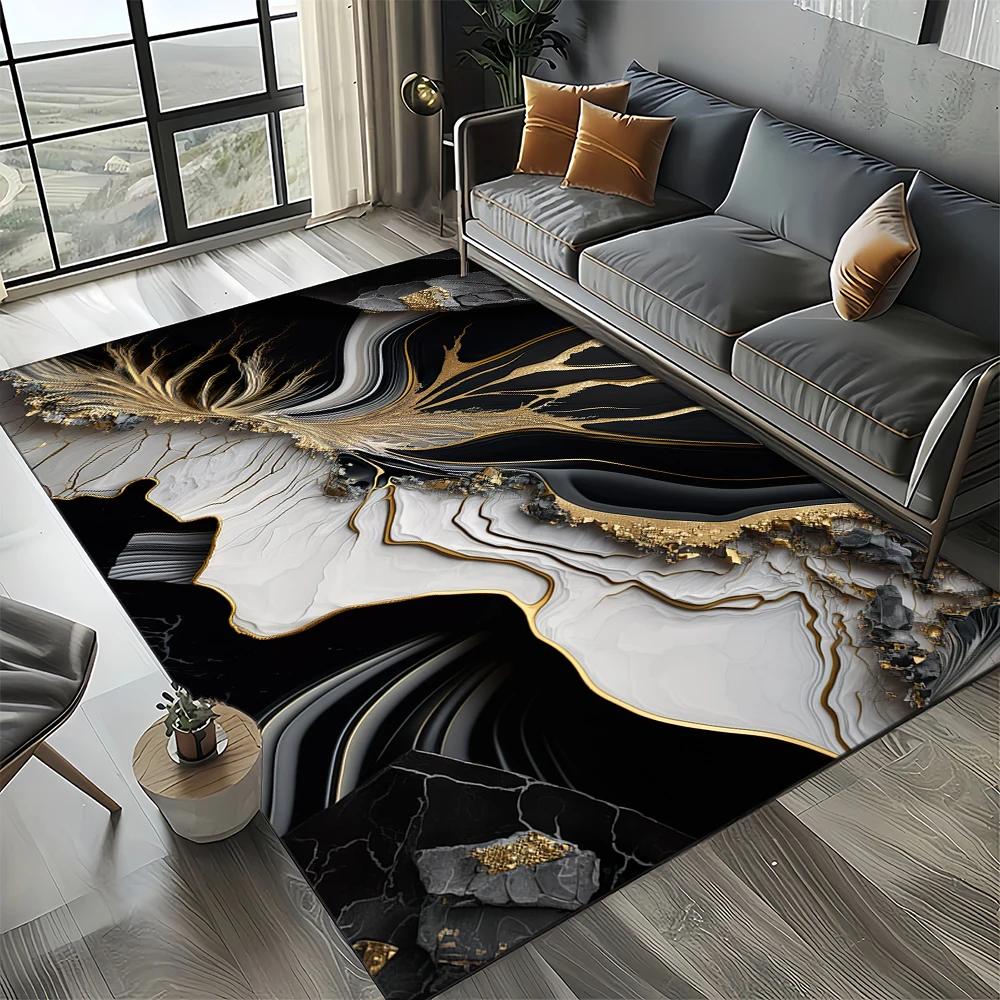 Neuer Stil Schwarz Weiß Gold Marmor Mode 3D Teppich Teppich für Wohnzimmer Schlafzimmer Zuhause Sofa Dekoration, Kinder Rutschfeste Bodenmatte