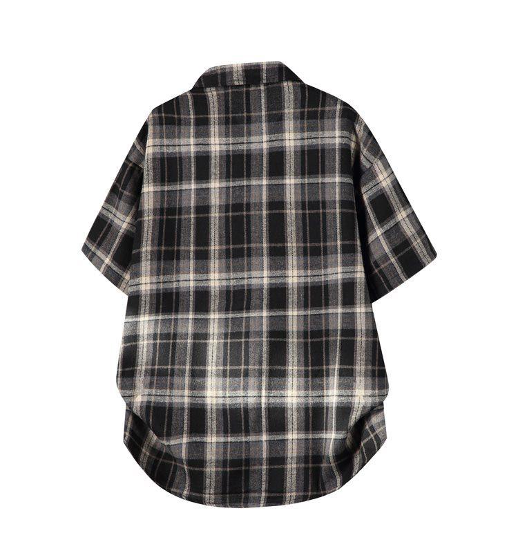 Trendy Korean Retro Plaid Plus Size Lapel Short Sleeve Shirt