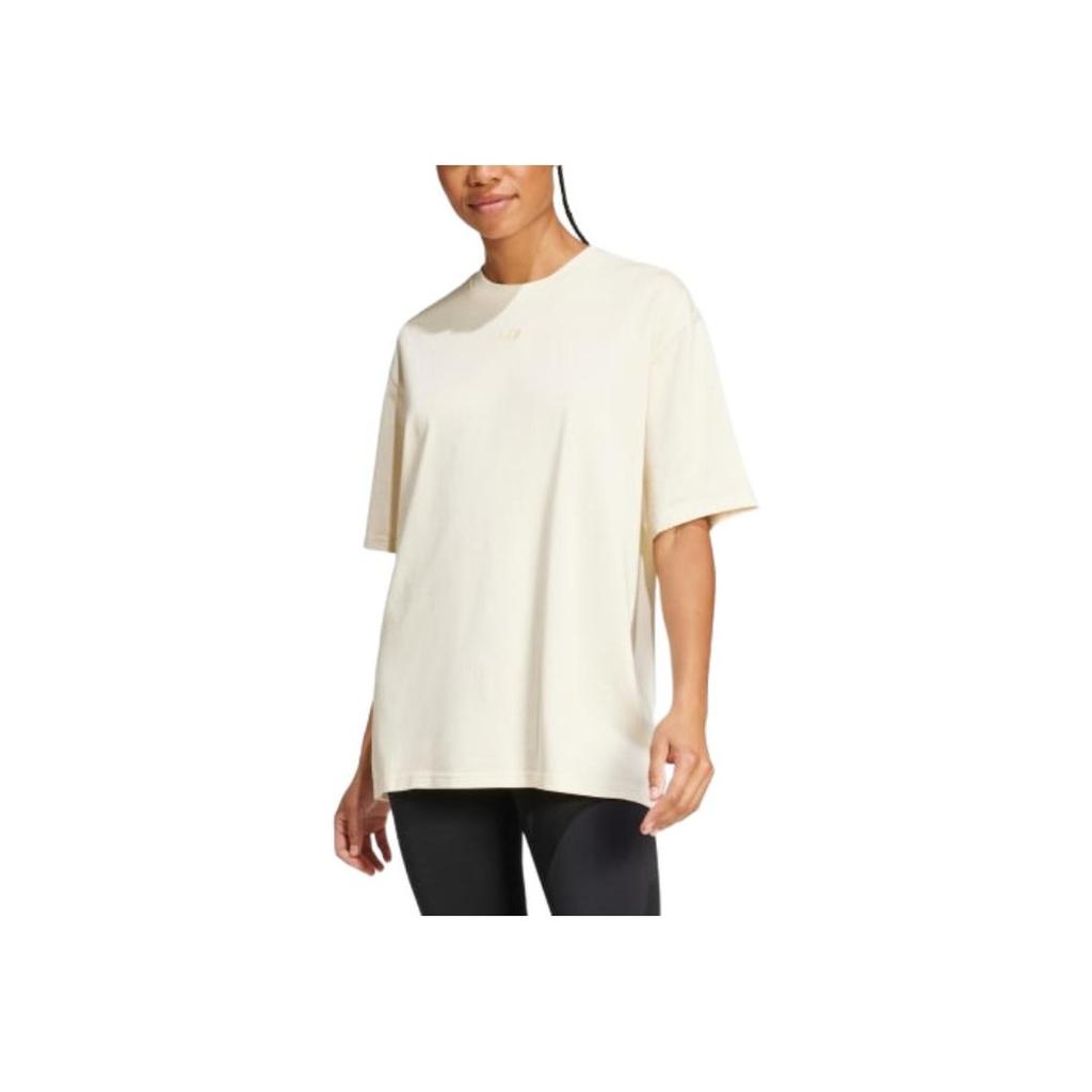 Adidas Originals Washed Crew Neck Comfortable Casual Short Sleeve Drop Shoulder T-Shirt Women Tops Off-White JD0039