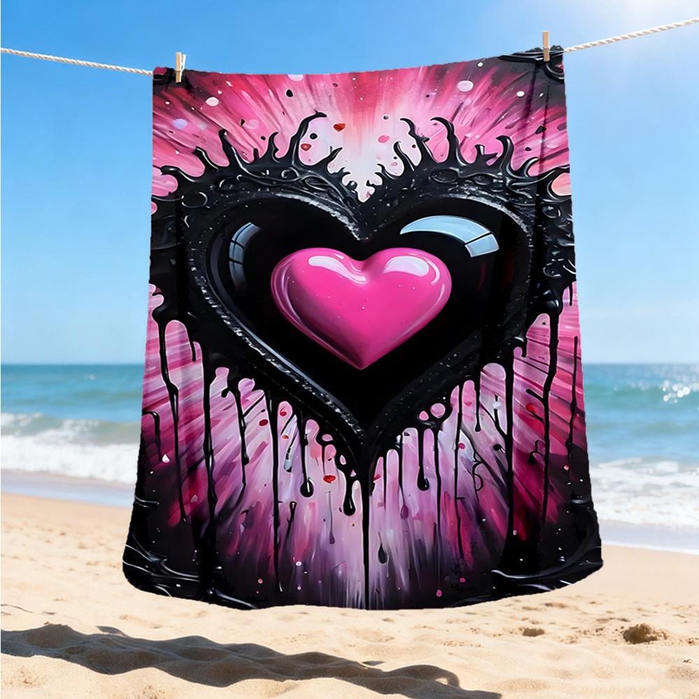 1pc Heartbeat Artwork Outdoor Flannel Blanket Soft All Season Polyester Throw , Perfect for Picnics & Travel , Picnic Accessory