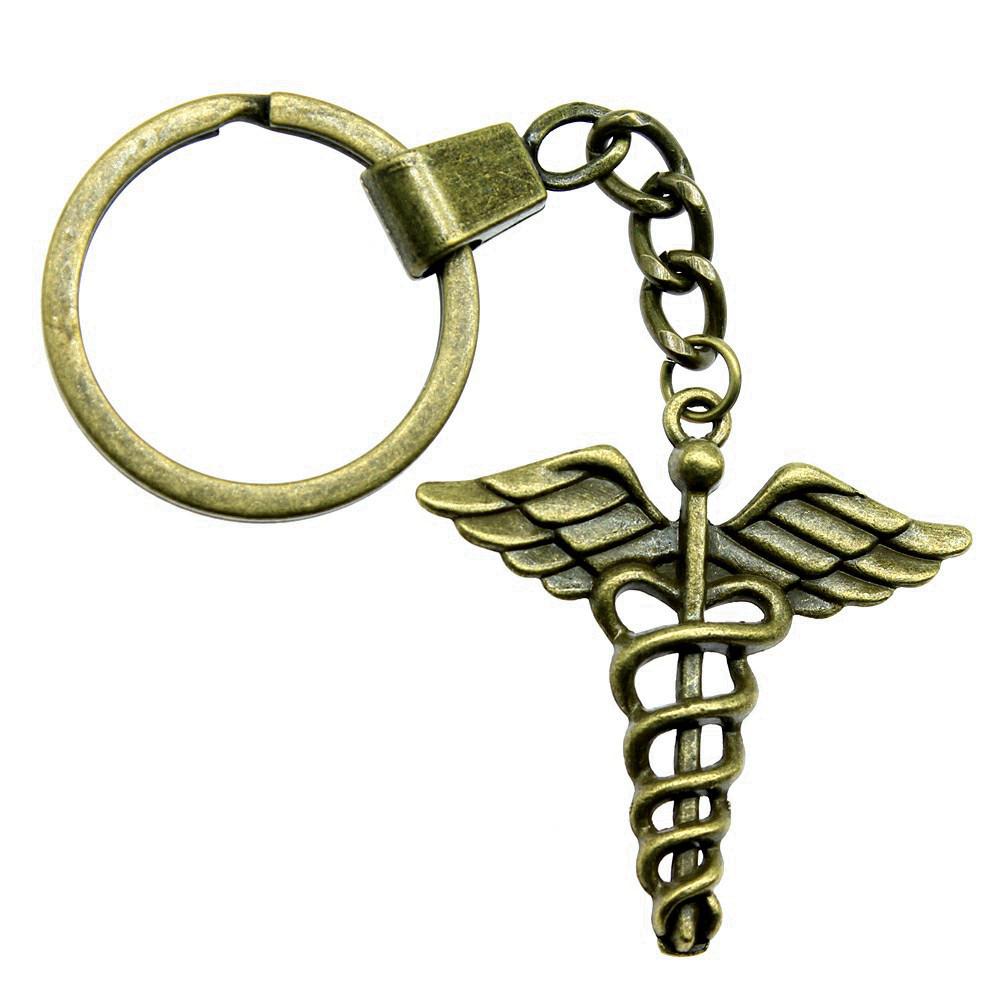 Medical Caduceus Star Charm Keychain Nurse Doctor Pendant Dinosaur Key Ring 30mm