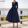 ZANZEA Abito Lungo Casual Elegante da Donna con Scollo a V, Colore Unito, Manica 3/4