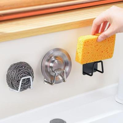 Stainless Steel Sponge Drain Rack - No Punching Kitchen Sink Cover with Steel Wire Ball Pot Brush Holder Wall Mounted Cloth Rack
