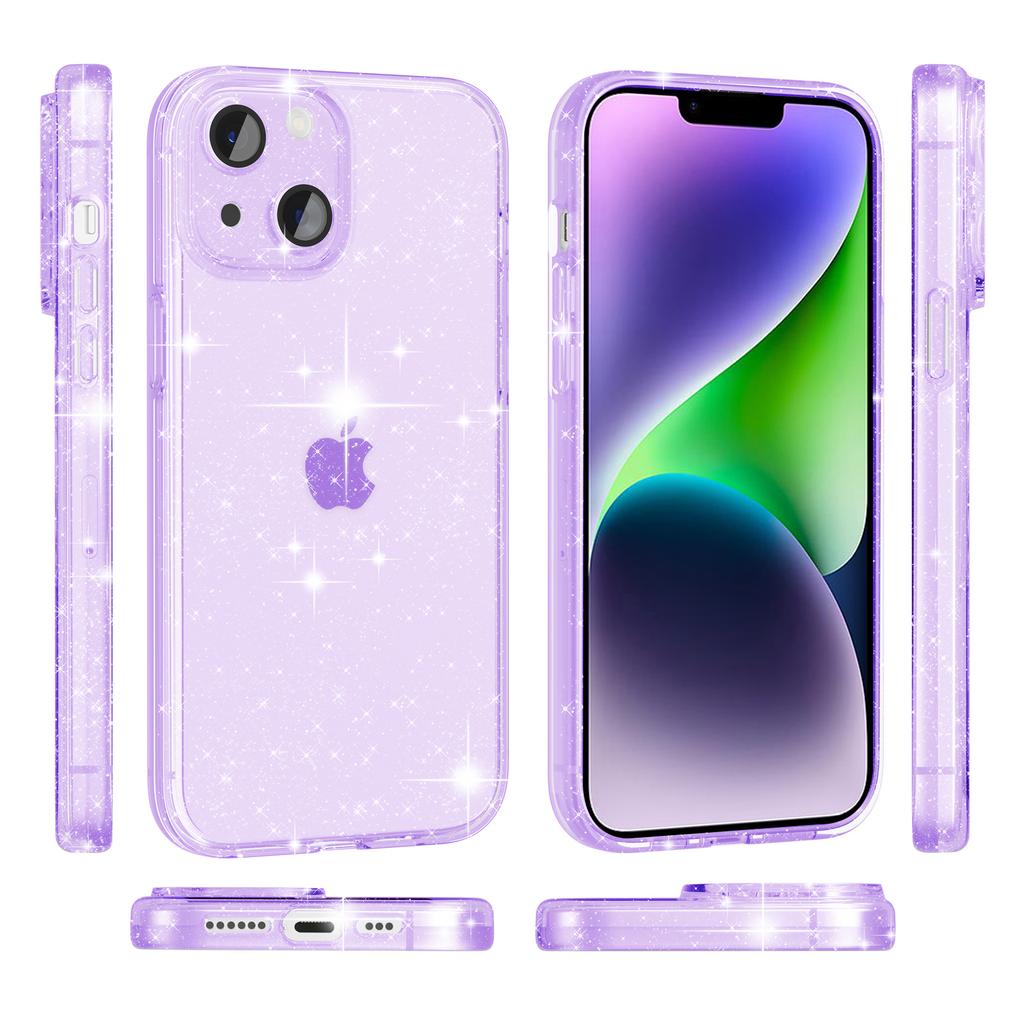 For iPhone 14 Plus Hard PC Soft TPU Protective Case Anti-Collision Phone Cover with Built-in Camera Lens Protector