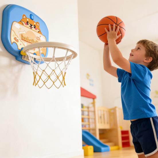 Indoor Mini Basketball Hoop Toy with LED Scoreboard Adjustable Height Wall Mount Basketball Shoot Game Toddlers Boys Cartoon Animal Basketball Hoop