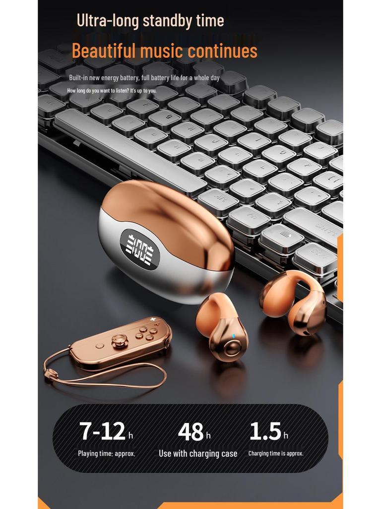 2025 H205 Bluetooth Earclip Headphones, In-Ear, Long Battery, Noise-Cancelling for Running and Sports.