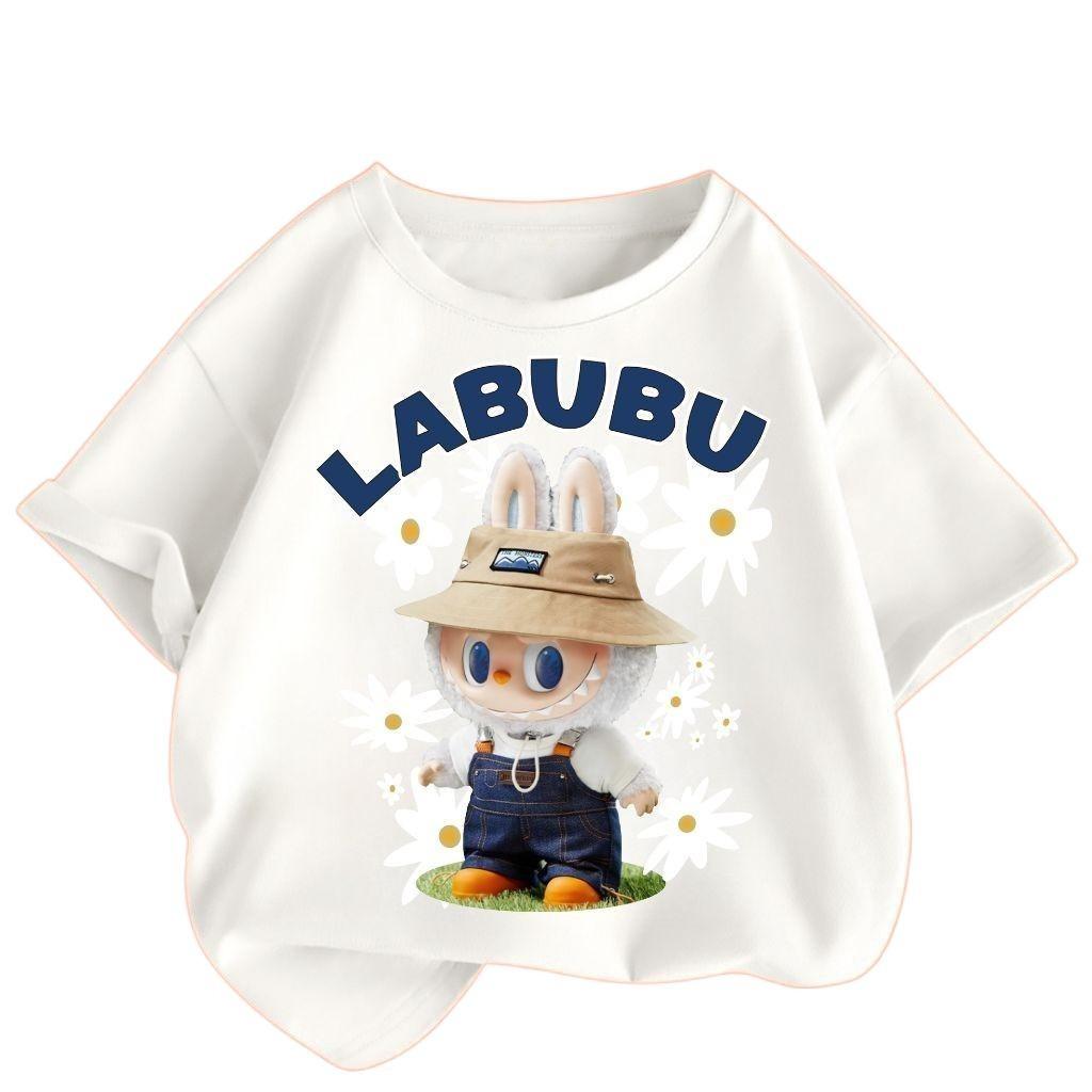 Labubu Cartoon Mädchen Kurzarm-T-Shirt, Weiches und Atmungsaktives Kinder Rundhals-T-Shirt