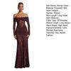 Women Off Shoulder Long Sleeve Maxi Dress Floral Lace Sheer Mesh Ruched Bodycon Dress Sexy Formal Evening Party Wedding Guest Dress