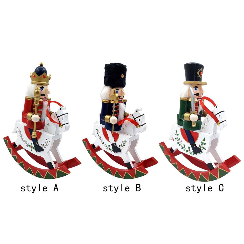Traditional Wooden Nutcracker Ornament Christmas Decor Walnut Clip Decoration Wooden Rocking Horse Holiday Scene Layout Home
