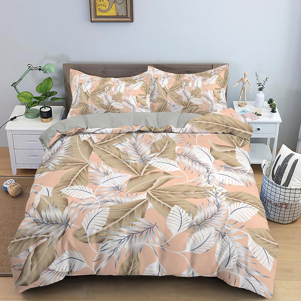 Tropical Leaves Butterfly Printed Duvet Cover Bedding Sets With Pillow Case Luxury Polyester Bedspread Queen/King Size Gift Blue