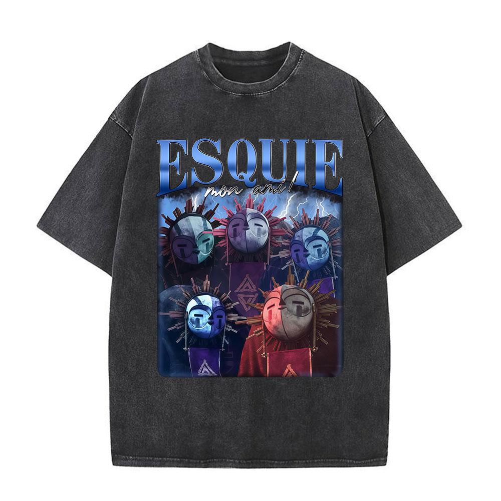 Esquie Game Clair Obscur Expedition  Washed T Shirts Men Women Clothing Fashion Retro Oversized ONeck Short Sleeve Tshirts